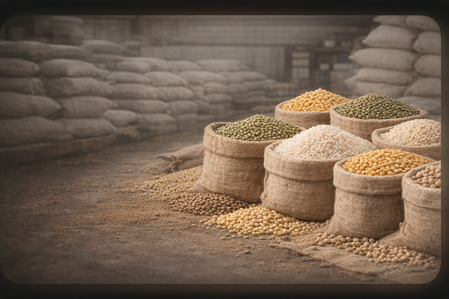 Warehouse with grain sacks